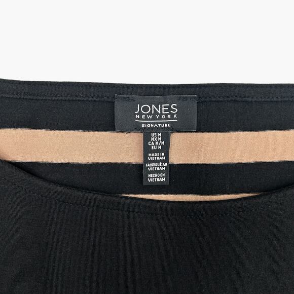 JONES NY Stripped 3/4 Sleeve Boat Neck Shoulder Zipper Top (Tan/Black | Size M) - Picture 7 of 8